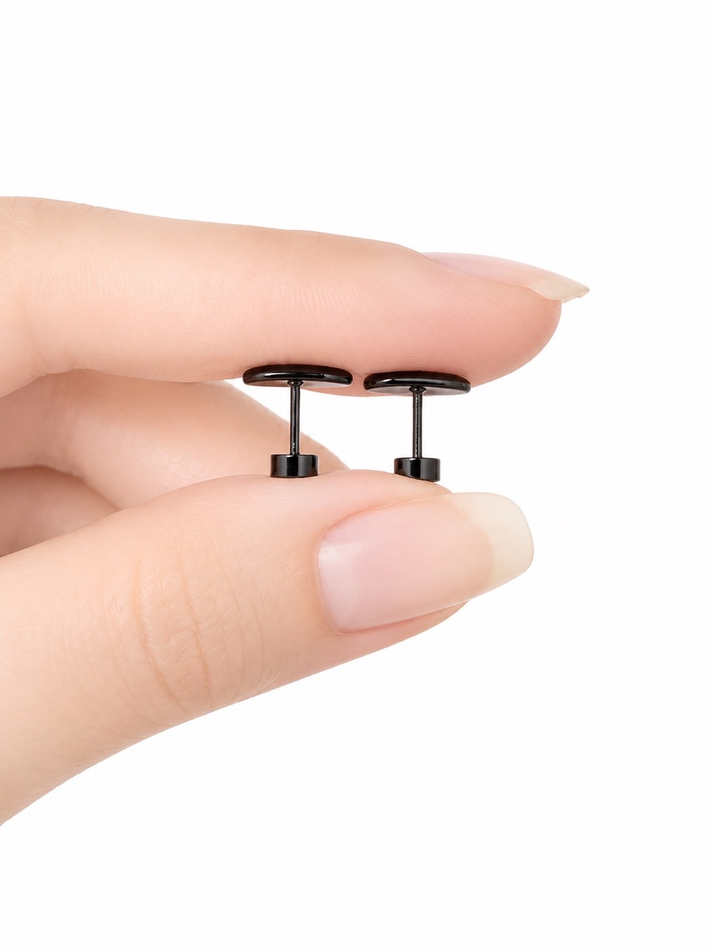 Black Feather Flat Back Stud Earrings 20G Stainless Steel - Picture 4 of 4